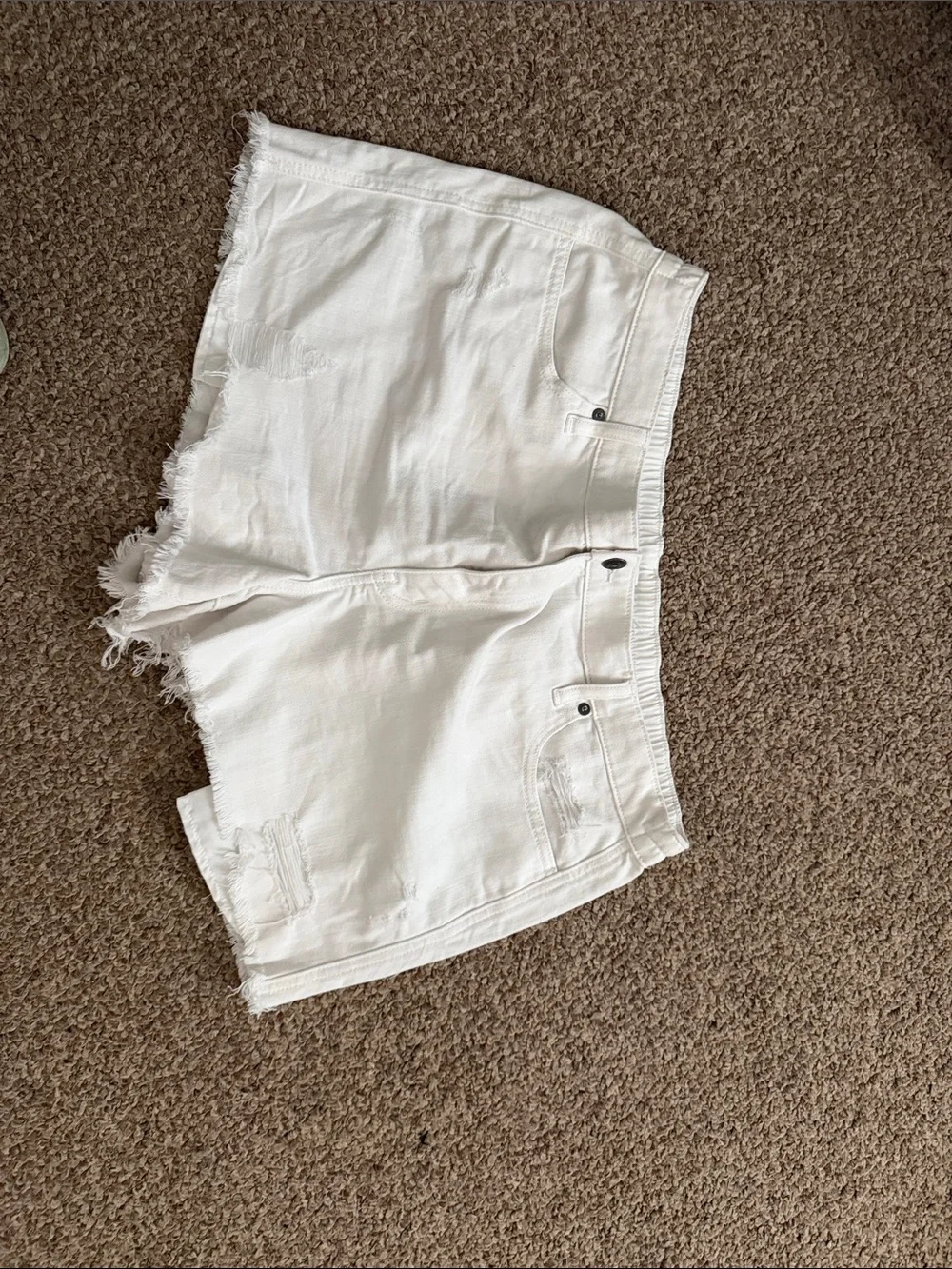 aerie White Frayed Hem Denim Shorts